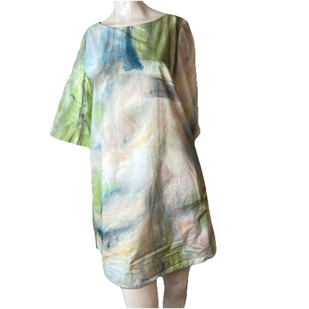COS Dress US Size 6 Shift Cotton Watercolor Pastel Short Sleeve Abstract